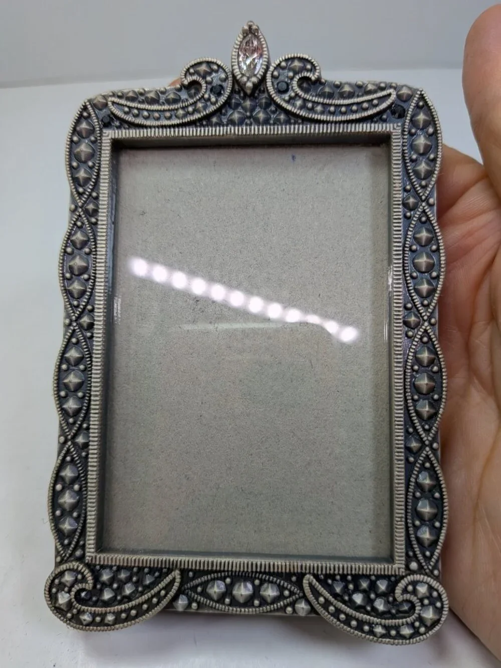 VTG Burnes of Boston Jeweled Mini Picture Frames Trio Pewter Tone Set of 3
